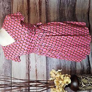 NWT DIANE VON FURSTENBERG GIRLS PINK RED BLACK ABSTRACT SHORT SLEEVE DRESS